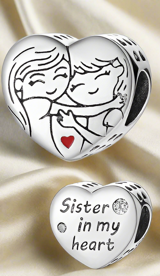Silver Sister in my Heart Charm