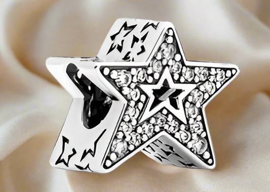 Silver Sparkling Asymmetric Star Charm