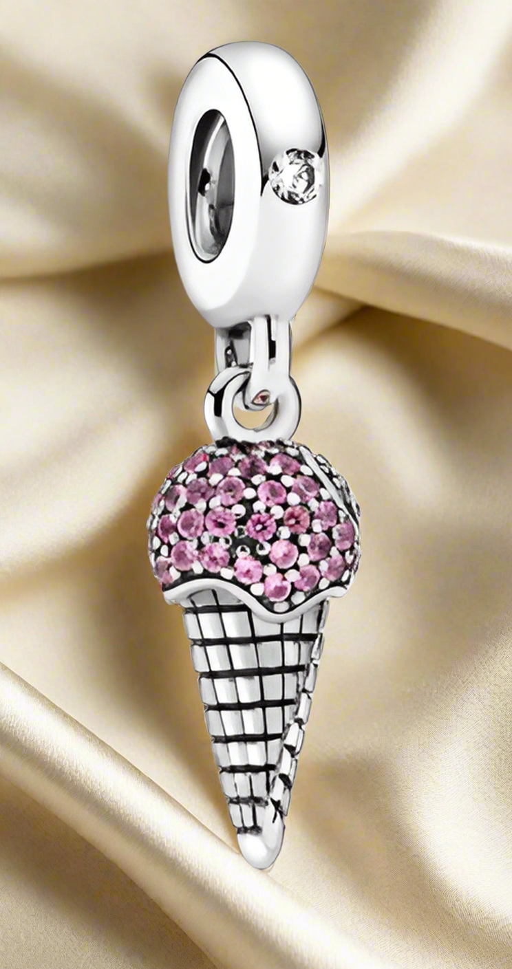 Silver Sparkling Ice Cream Cone Charm