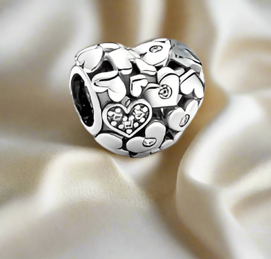 Silver Sparkling Openwork Heart Charm