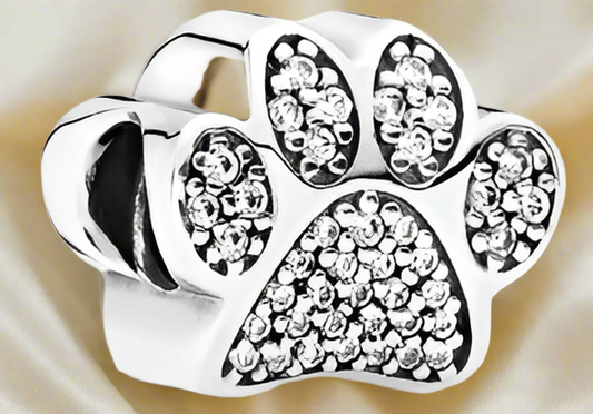 Silver Sparkling Puppy Paw Charm