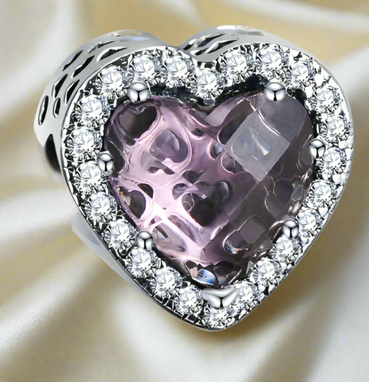 Silver Sparkling Purple Heart Charm