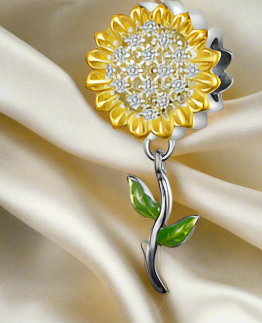 Silver Sparkling Sunflower Charm