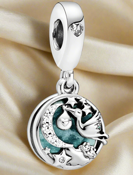 Silver Stork Delivery Dangle Charm