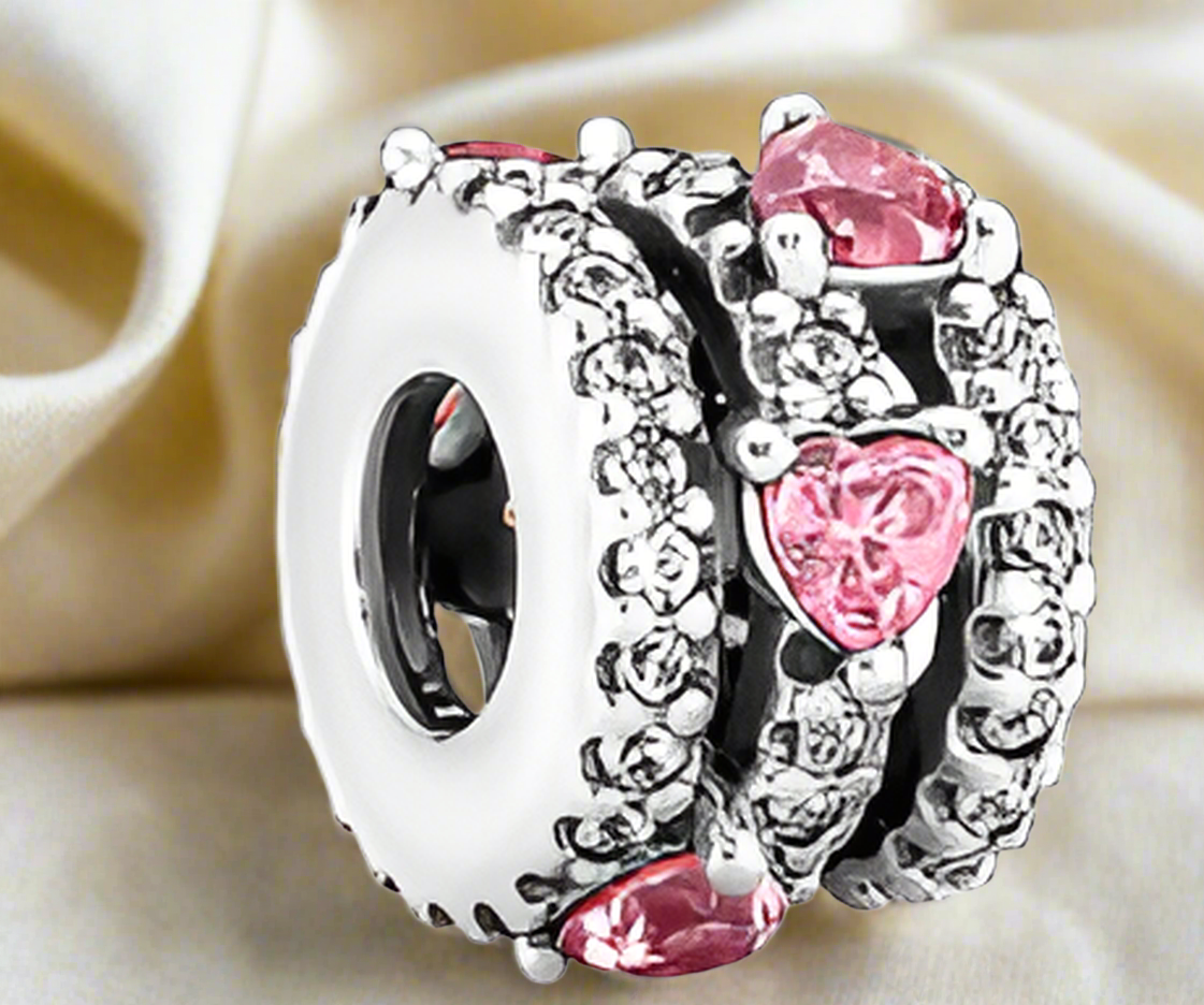 Silver Triple Halo Hearts Charm