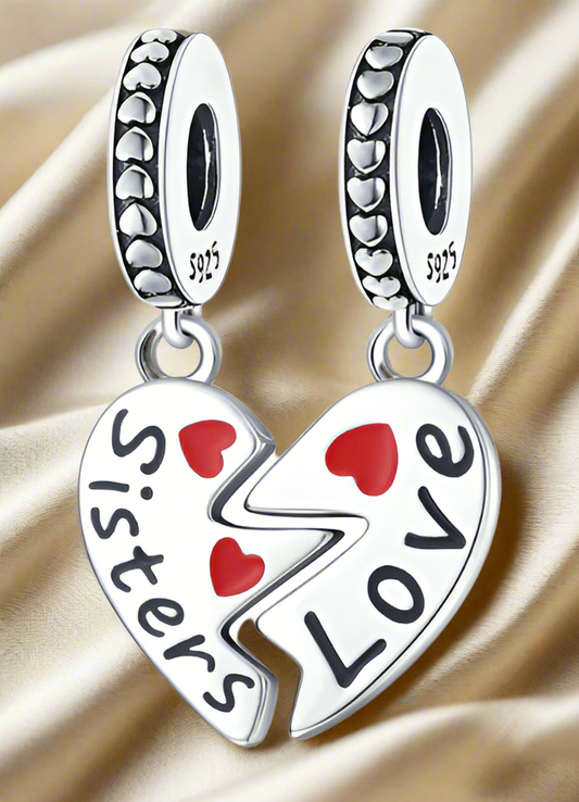 Silver Sister Love Half Heart Charm