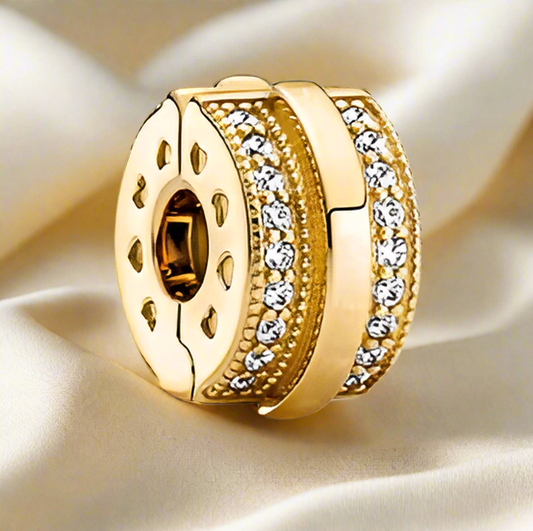 Gold Sparkling Pave Lines & Logo Clip Charm