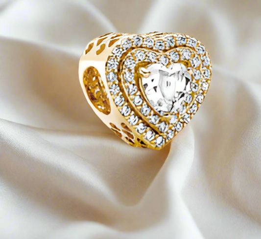 Gold Sparkling Rows Heart Charm