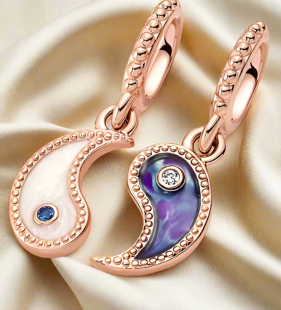 Rose Gold Splittable Yin & Yang Sparkling Dangle Charm