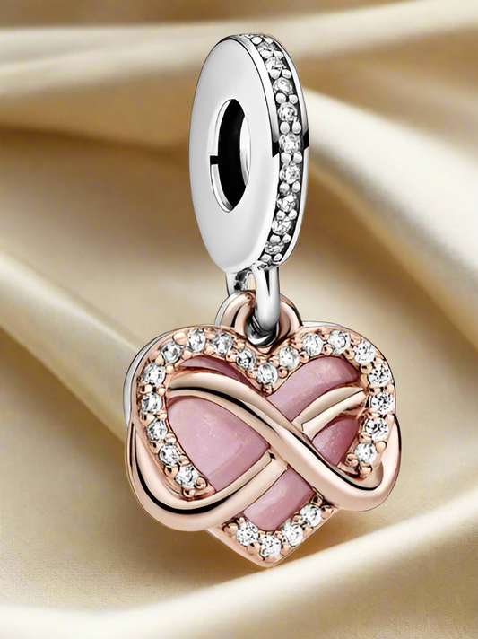 Two-Tone Family Forever and Always Heart Dangle Charm