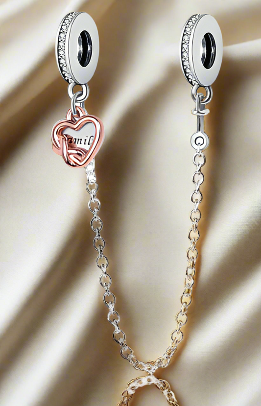 Two-tone Family Heart Safety Chain Charm