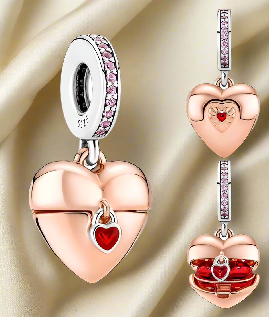 Two-tone Opening Heart Dangle Charm