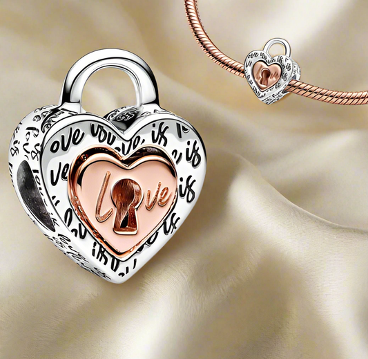 Two-tone Padlock Splittable Heart Charm