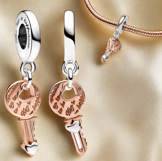 Two-tone key & Sliding Heart Dangle Charm