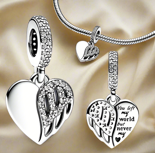 Silver Heart Angel Wing Charm